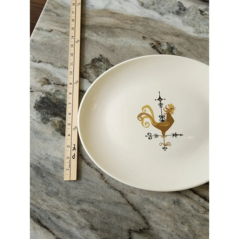 Vintage Edwin‎ Knowles Rooster Weathervane Oval Large Serving Platter Brown Chip